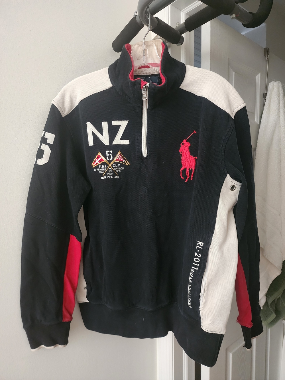 Polo by Ralph Lauren Black Pullover Half-Zip with White & Red Accents.
